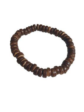 Wood Bead Elastic Stretch Bracelet Natural Unisex Handmade Jewelry Rustic Boho